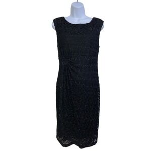 Connected Apparel Black Lace Dress Sleeveless Party Cocktail Sheath Size 10